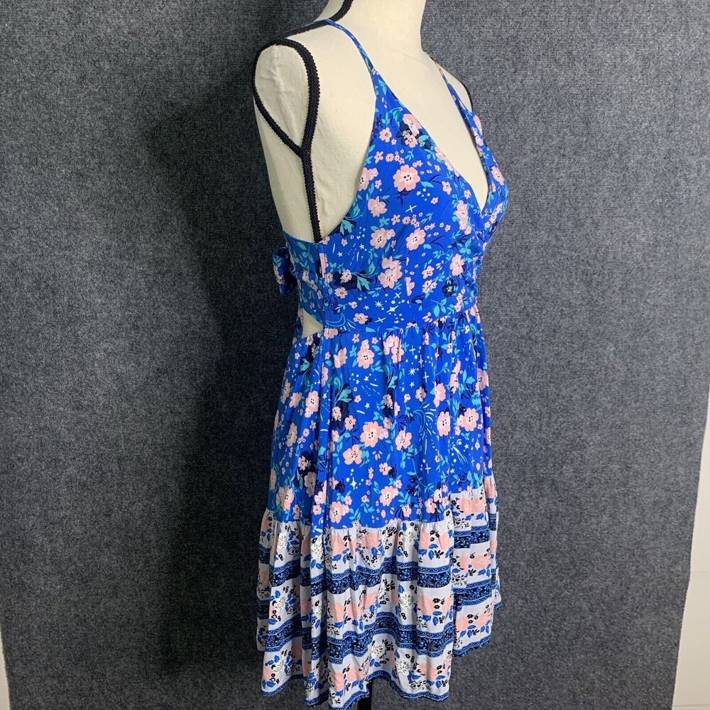 Unbranded Floral Strappy Sun Dress XS Blue Pink Open Tie Back Elastic Pullon - Picture 9 of 9